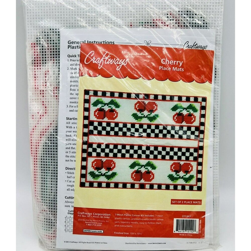 Craftways Herrschners Cherry Place Mats Set of 2 Plastic Canvas 271363‎ Checks